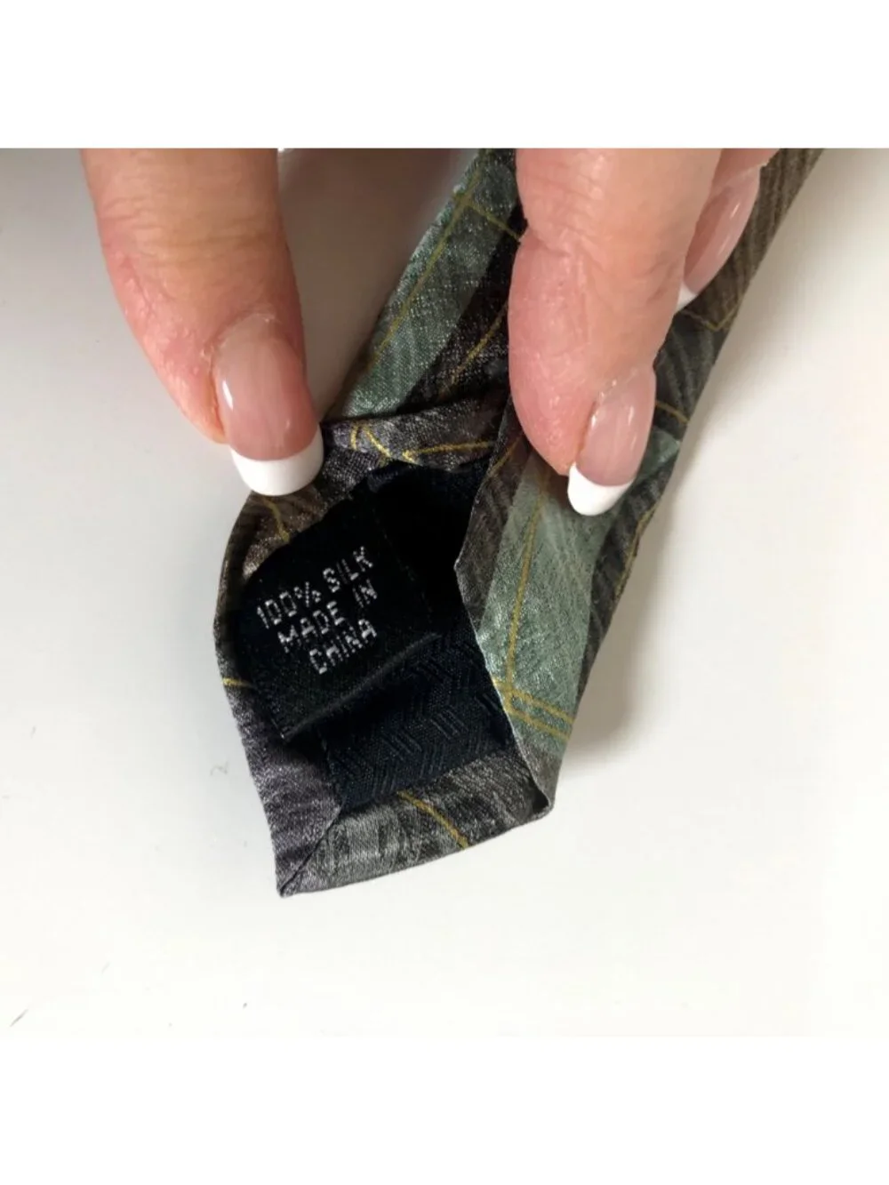 Ferucci Silk Tie Geometric Green Brown Mens Necktie Office Work Formal Dad Gift